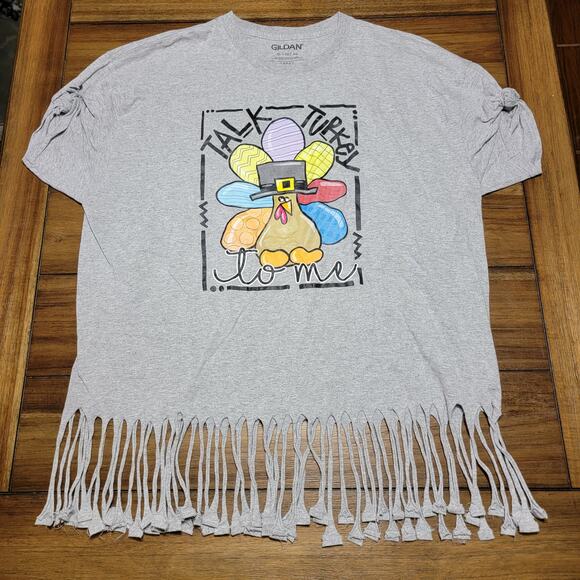 Gildan Grey Tee  w/ Fringe Thanksgiving "Talk Turkey" - Size XL - Picture 1 of 5